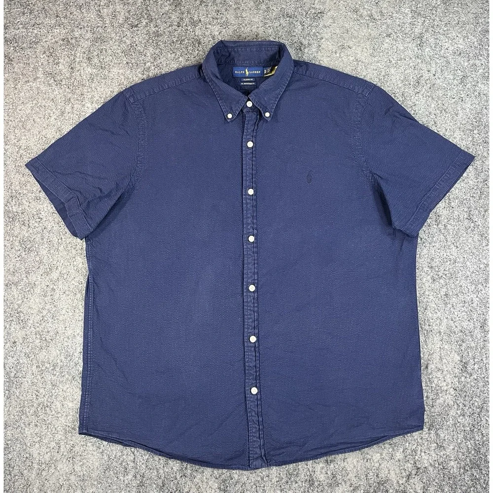 Polo Ralph Lauren Mens XL Short Sleeve Button Up Shirt Seersucker Untucked Fit